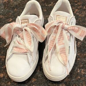 Puma Basket Heart / Leather Heart style sneakers (wide ribbon lace version)